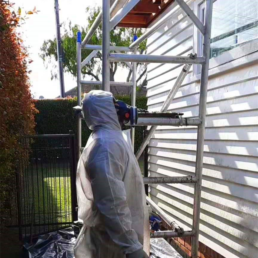 AIIZ specialist in full PPE removing asbestos cladding from an Auckland home
